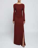 ABBY Long Sleeve Maxi Dress with Side Ruching in Fluid Jersey