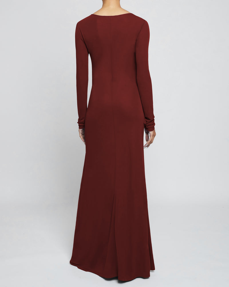 ABBY Long Sleeve Maxi Dress with Side Ruching in Fluid Jersey