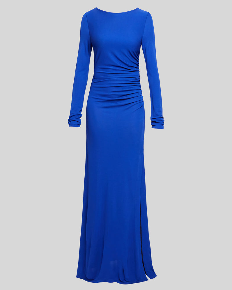 ABBY Long Sleeve Maxi Dress with Side Ruching in Fluid Jersey