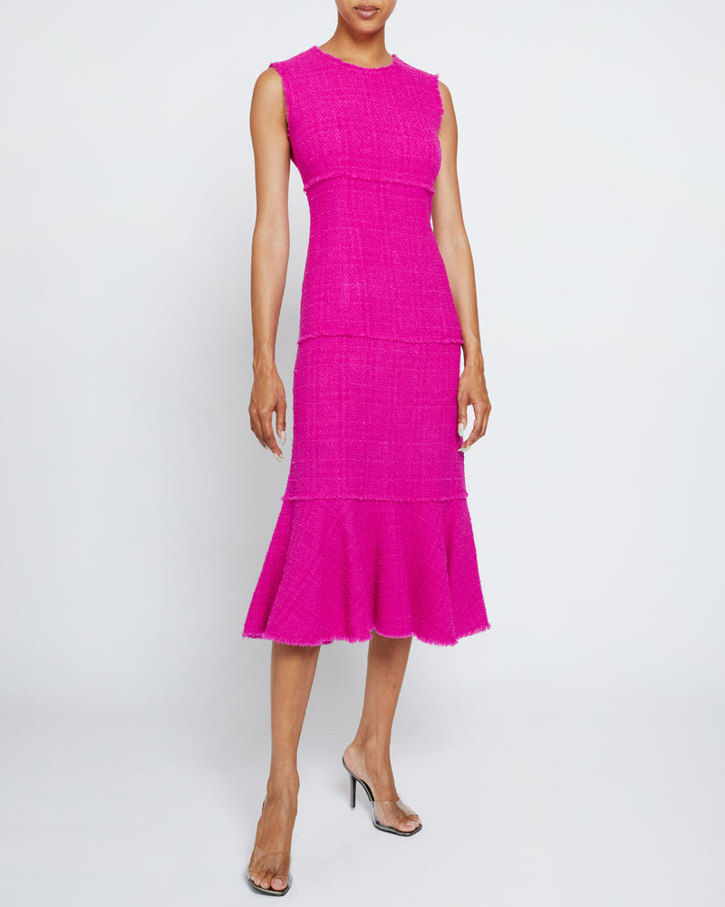 ANDI Sleeveless Fit and Flare Sheath Dress in Luxury Tweed