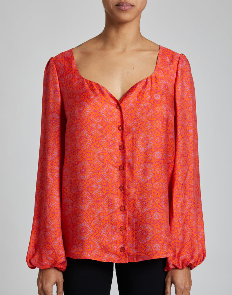 AVALON Long Sleeve Silk Blend Blouse