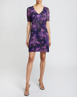 BIANCA Shift Dress in Floral Abstract Crinkled Georgette