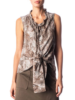 Sleeveless Silk Blouse with Ruffled Collar