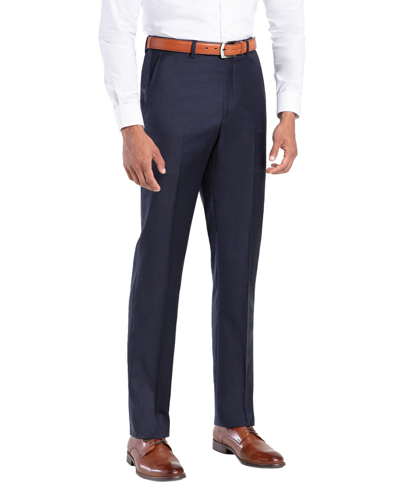 Navy, Flat Front Trouser, Loro Piana Wool Fabric, Made in Italy