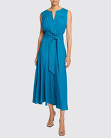 MIRA Sleeveless Midi Dress with Hi-Lo Hemline in Silk Crepe de Chine