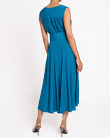 MIRA Sleeveless Midi Dress with Hi-Lo Hemline in Silk Crepe de Chine