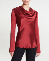 GIA Long Sleeve Cowl Neck Silk Blouse