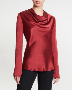 GIA Long Sleeve Cowl Neck Silk Blouse