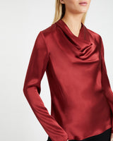 GIA Long Sleeve Cowl Neck Silk Blouse