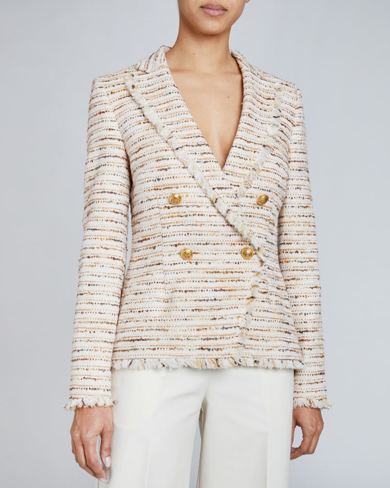 ALAIA Double Breasted Four-Button Jacket in Modern Tweed