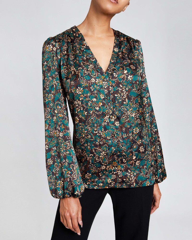 ALEXIA Long Sleeve Buttoned Blouse in Modern Floral Print