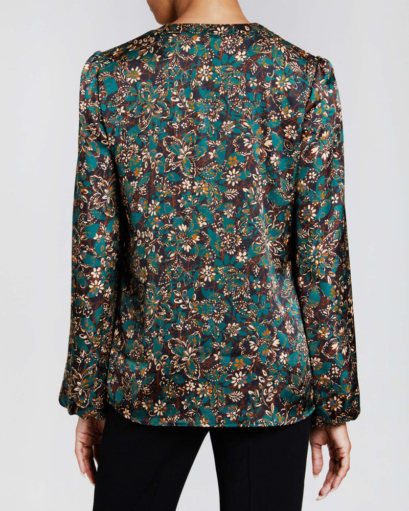 ALEXIA Long Sleeve Buttoned Blouse in Modern Floral Print