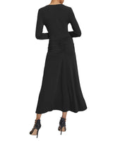 AMELIE Long Sleeve Fit and Flare Midi Jersey Dress