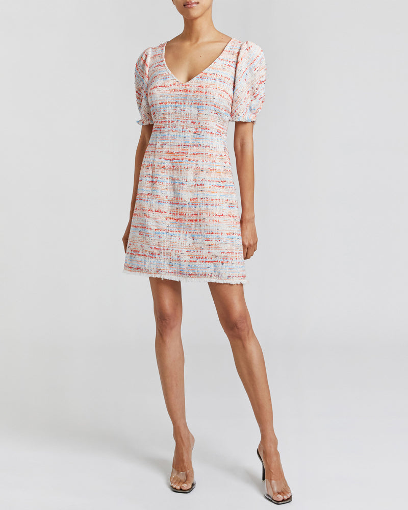 BIANCA Tweed Shift Dress with Puff Sleeves