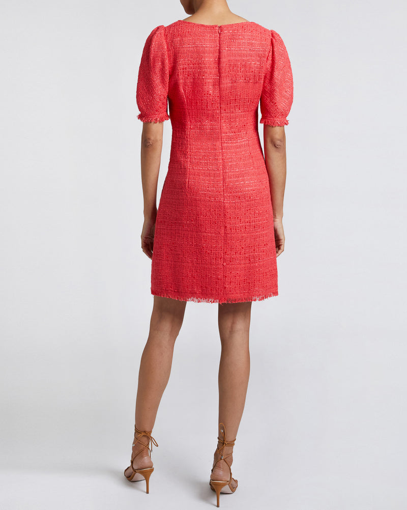 BIANCA Shift Tweed Dress with Puff Sleeves