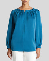 BOHME Long Sleeve Ocean Blue Satin Blouse