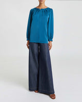 BOHME Long Sleeve Ocean Blue Satin Blouse