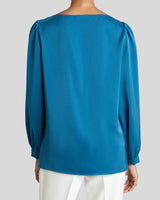 BOHME Long Sleeve Ocean Blue Satin Blouse