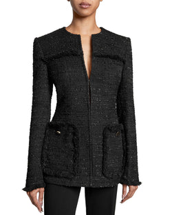 BRITT Black with Gold Lurex Tweed Jacket with Fringe Detail