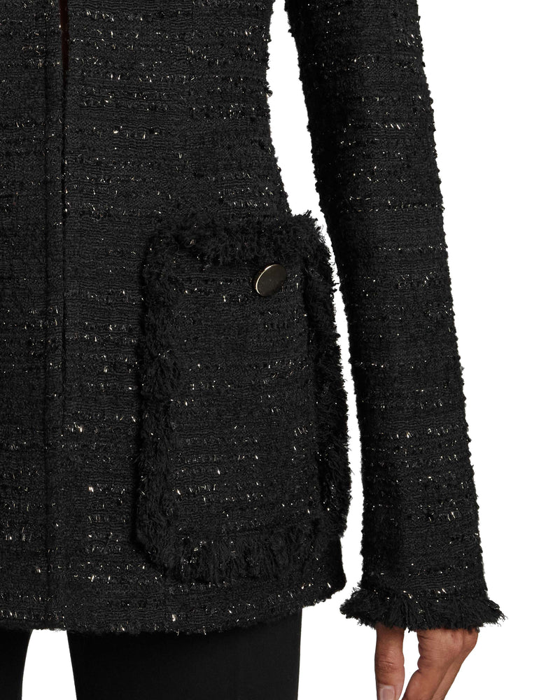 BRITT Black with Gold Lurex Tweed Jacket with Fringe Detail