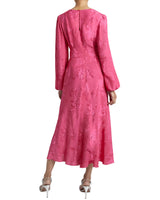 CALLIE Long Sleeve Midi Dress in Fuchsia Tonal Jacquard