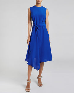 CECILIA Sleeveless Silk Midi Dress with Asymmetrical Hem