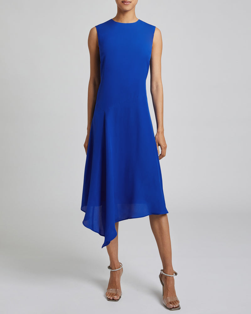 CECILIA Sleeveless Silk Midi Dress with Asymmetrical Hem