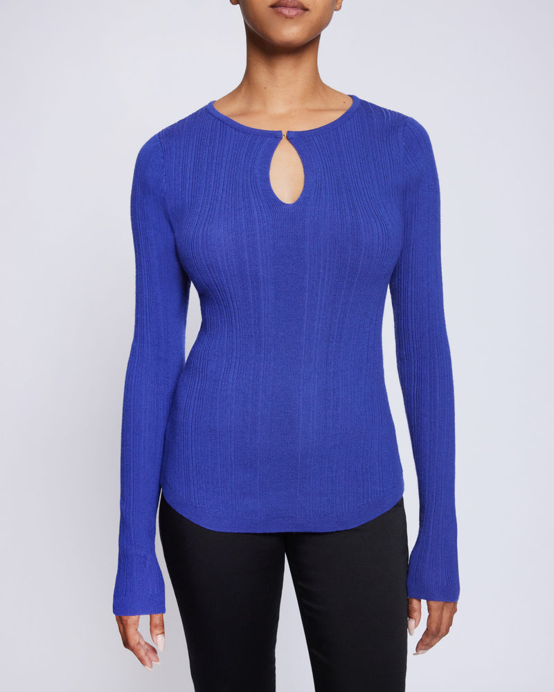 CHARLENE Ribbed Keyhole Knit Top in Merino Wool