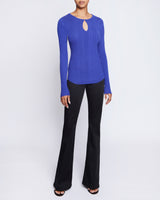 CHARLENE Ribbed Keyhole Knit Top in Merino Wool