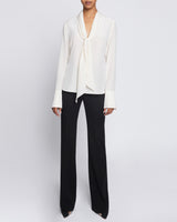 AMANDA Long Sleeve Silk Blouse with Drop Neck Tie