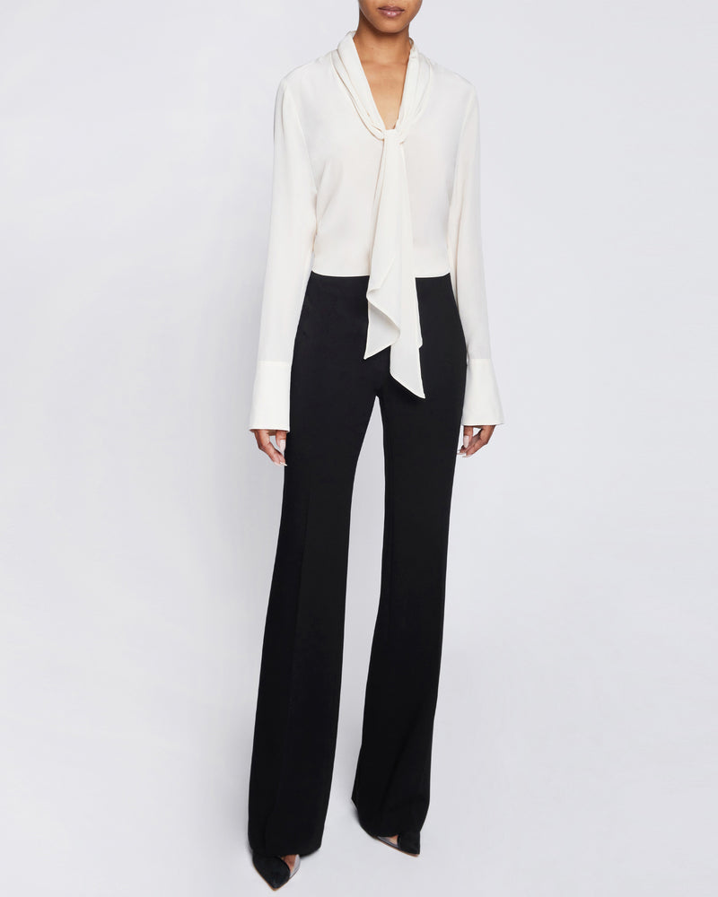 AMANDA Long Sleeve Silk Blouse with Drop Neck Tie