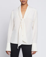 AMANDA Long Sleeve Silk Blouse with Drop Neck Tie