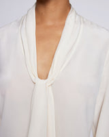 AMANDA Long Sleeve Silk Blouse with Drop Neck Tie