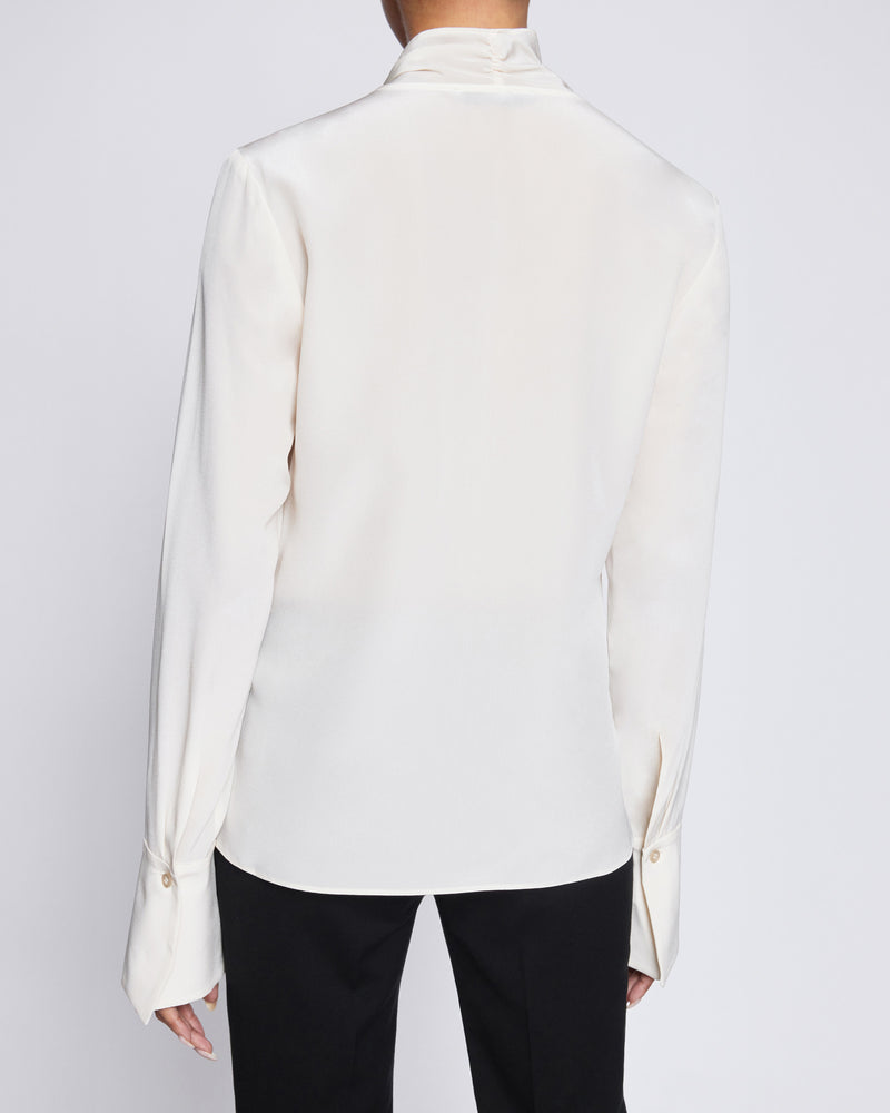 AMANDA Long Sleeve Silk Blouse with Drop Neck Tie