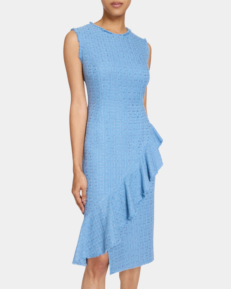 CAMI Sleeveless Sheath Dress with Skirt Ruffle in Luxury Tweed