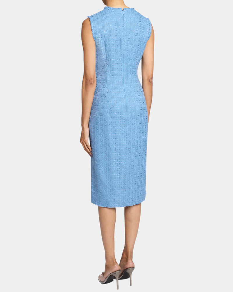 CAMI Sleeveless Sheath Dress with Skirt Ruffle in Luxury Tweed