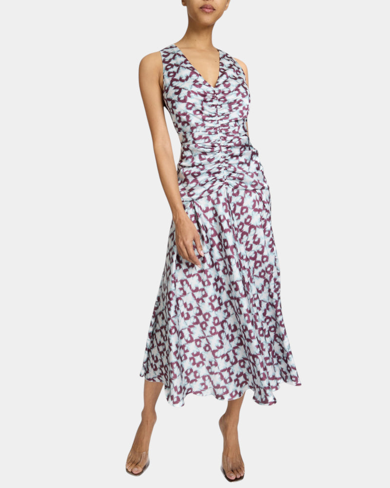 EDEN Sleeveless Fit and Flare Midi Dress with Center Ruching.