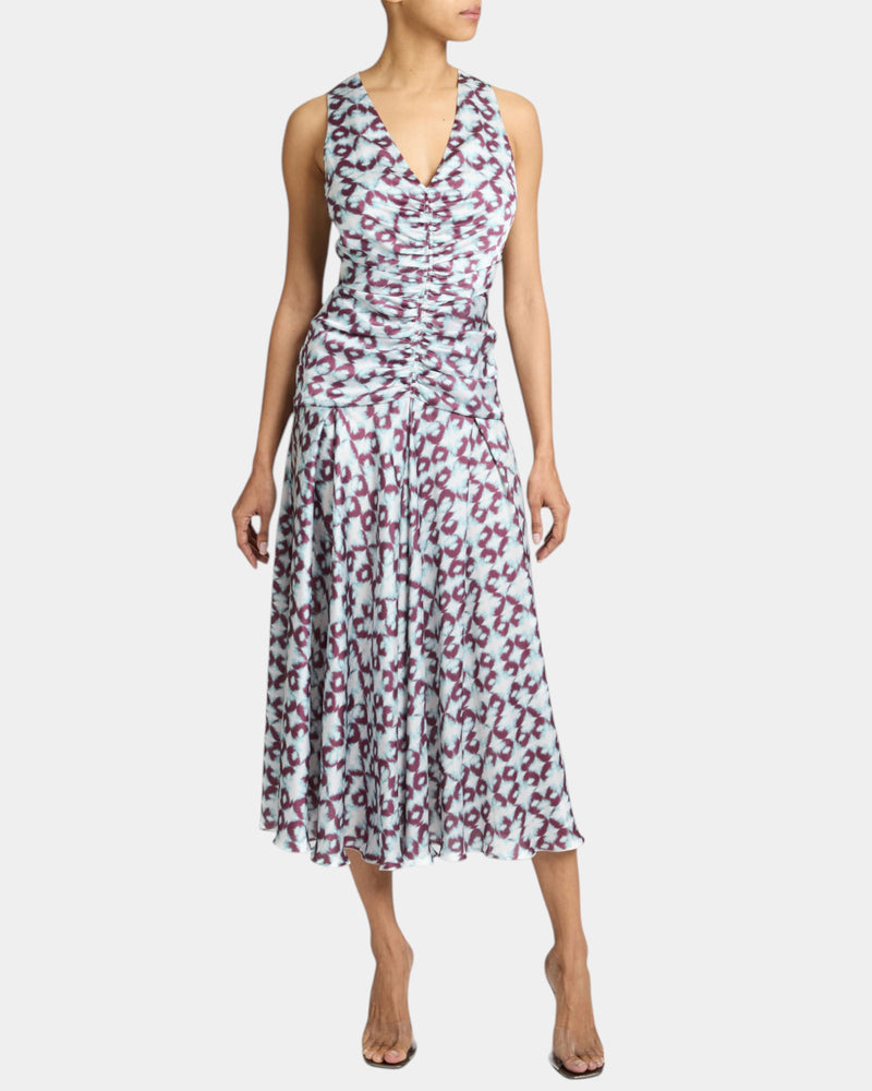 EDEN Sleeveless Fit and Flare Midi Dress with Center Ruching.