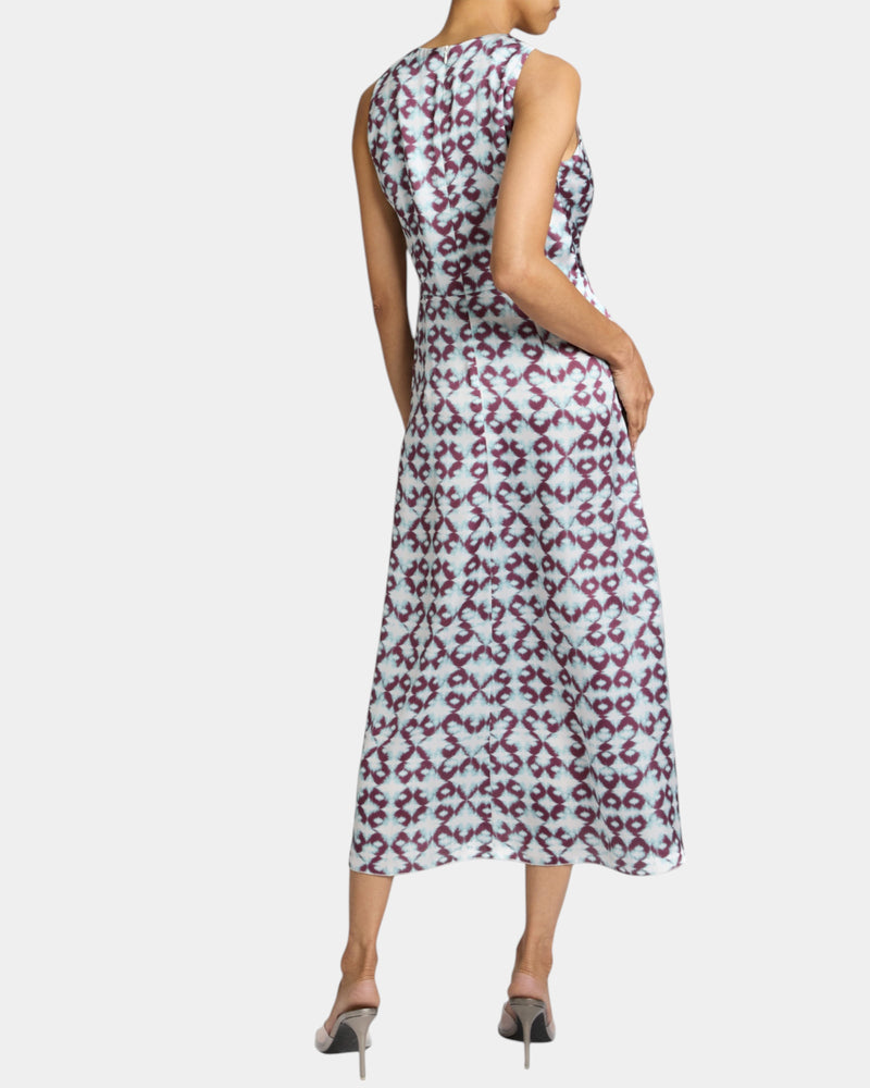 EDEN Sleeveless Fit and Flare Midi Dress with Center Ruching.