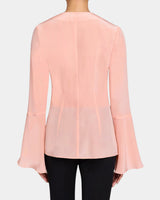 SYDNEY Long Sleeve Ruffle Neck Blouse in Silk Crepe de Chine.