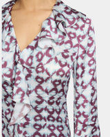 SYDNEY Long Sleeve Ruffle Blouse in Graphic Printed Matte Charmeuse.