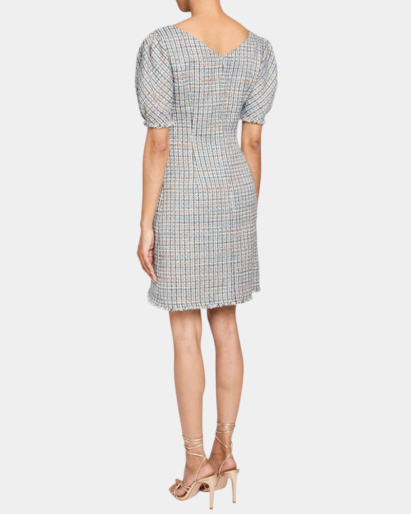 VIOLET A-Line Shift Dress with Puff Sleeves in Luxury Tweed with Lurex