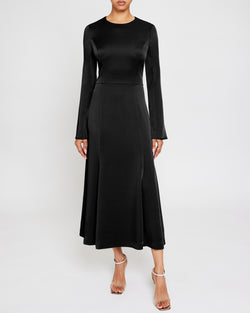 CHARLIZE Long Sleeve Fit & Flare Midi Dress