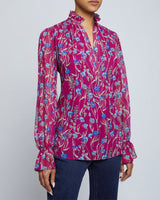 CHELSEA Long Sleeve Ruffle Neck Blouse in Floral Printed Georgette