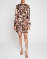 DARYA Long Sleeve Dress in Abstract Floral Silk Blend