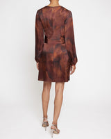 DARYA Long Sleeve Dress in Abstract Printed Silk