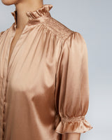 ELISA Ruffle Neck Short Sleeve Silk Blouse