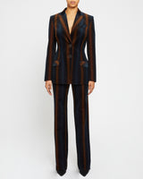 ENRICA Double Button Blazer in Ombre Striped Velvet