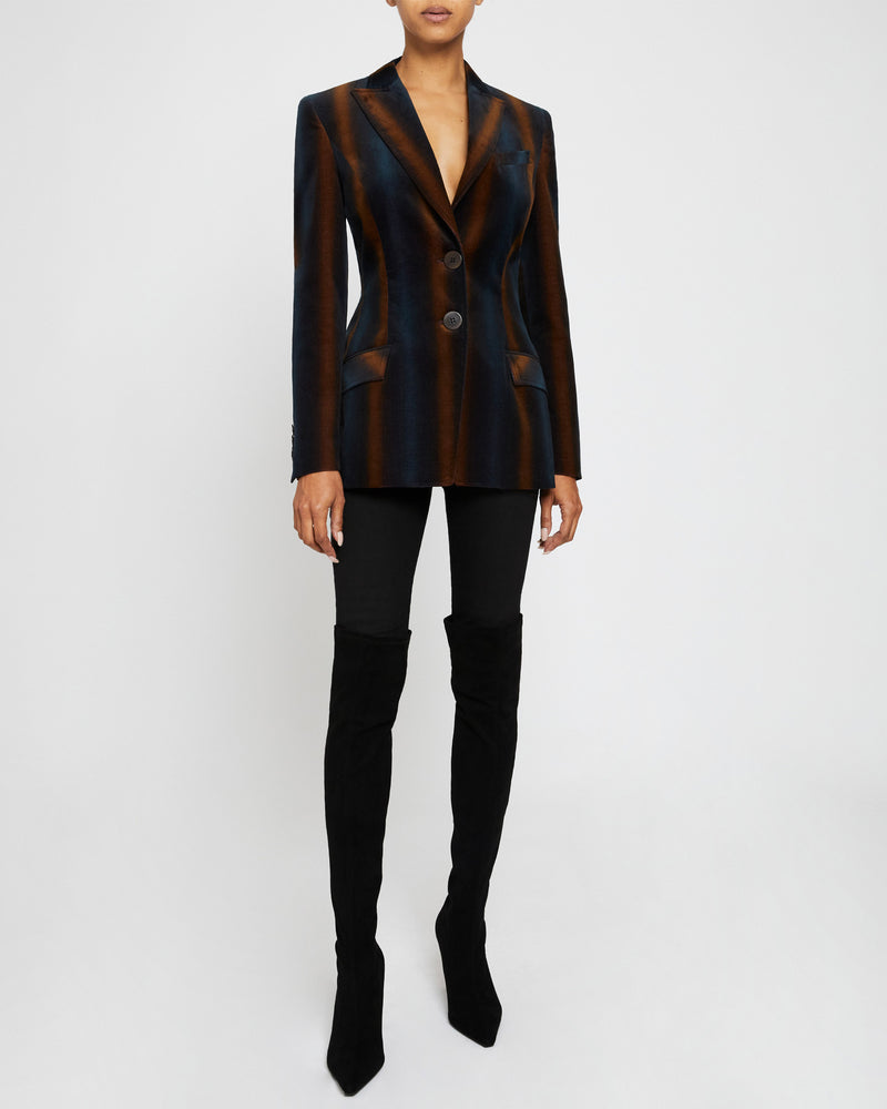 ENRICA Double Button Blazer in Ombre Striped Velvet