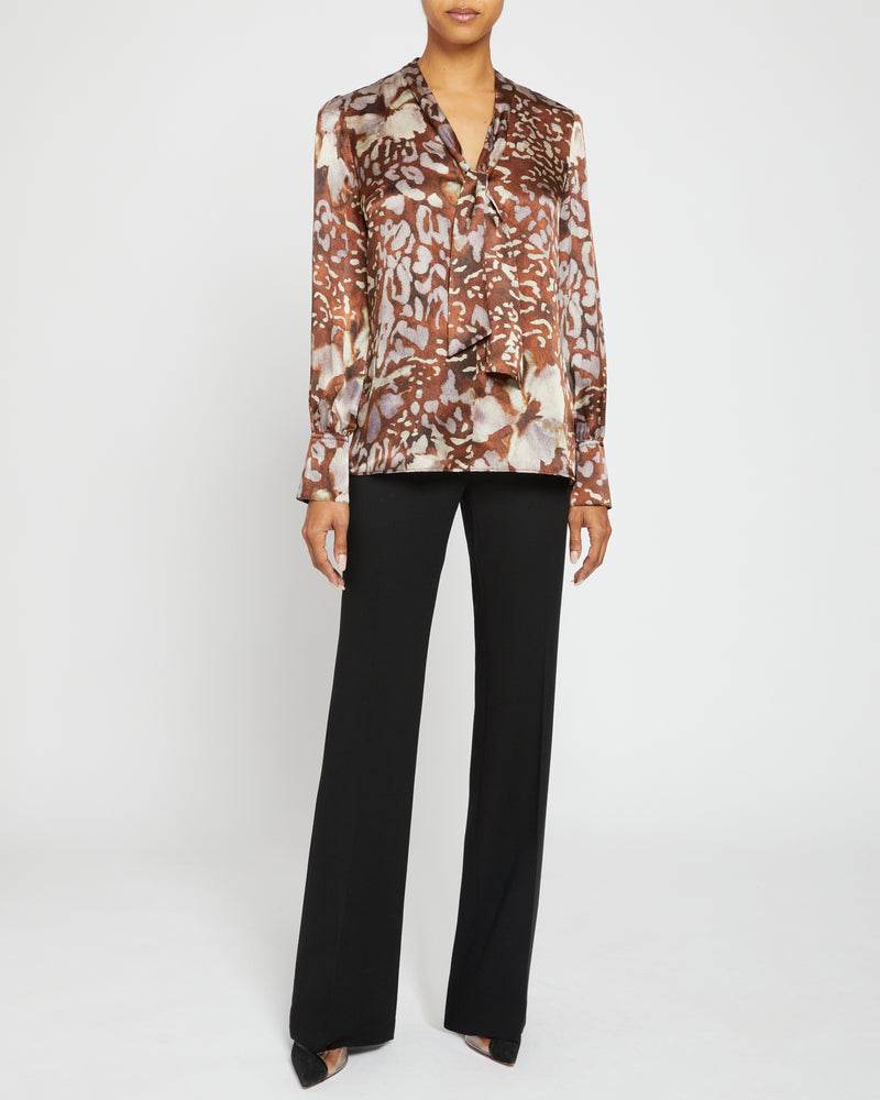 FRANCIS Blouse with Neck Tie in Abstract Floral Silk